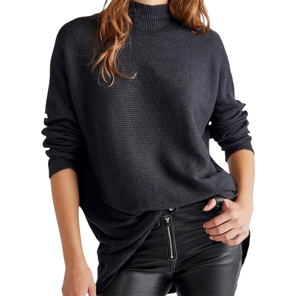 Free People We The Free Casey Tunic Relaxed Slouch Ribbed Textured Black M